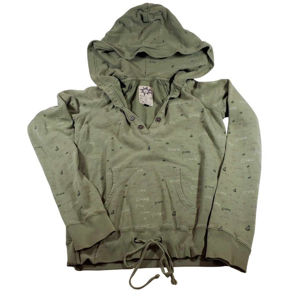 Volcom Womens Hoodie Green‎ Print Lightweight Button Up Sweatshirt